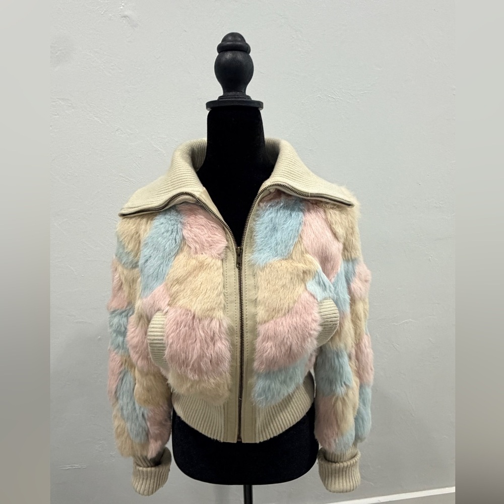 Colorful Teddy Jacket genuine, rabbit fur, multicolored coat